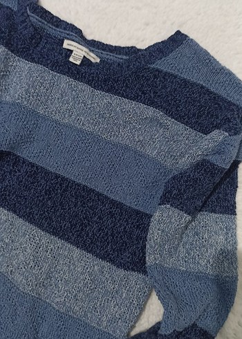Mavi Çizgili Triko Örgü Kazak - Görsel 2