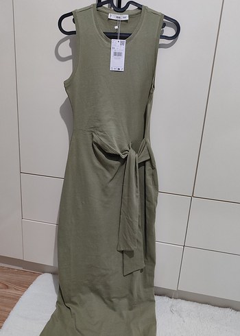 Mango Haki Elbise Kalın Askılı Midi - Görsel 2