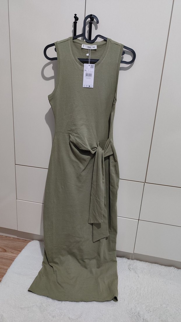 Mango Haki Elbise Kalın Askılı Midi - Görsel 2