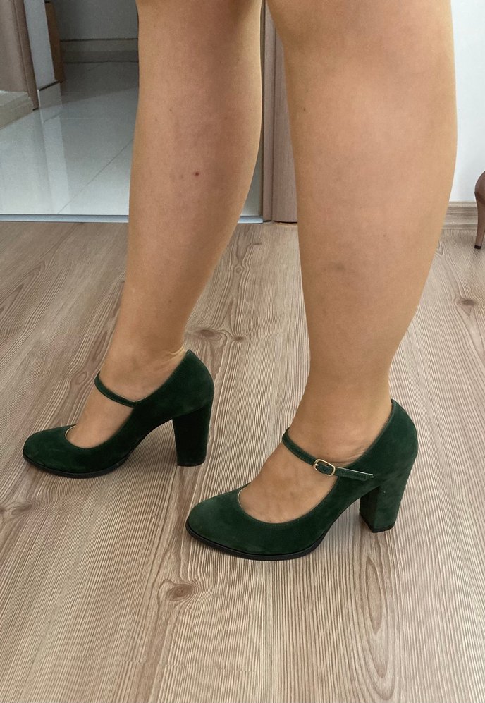 Koyu Yeşil Süet Tokalı Stiletto Topuklu Kadın Ayakkabı - Görsel 3