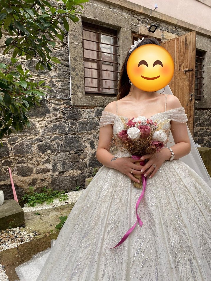 Beyaz Straplez Prenses Gelinlik - Görsel 2