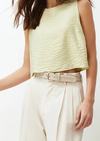 Keten görünümlü Kolsuz Crop Top