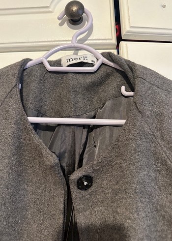 Gri Uzun Kadın Keten Düğmeli Kaban - Görsel 2