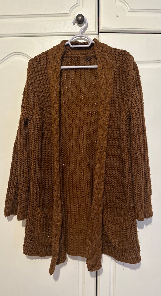 Bohem Tarz Kahverengi Örgü Kadın Hırka - Görsel 2