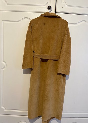 Kahverengi Süet Kemerli Uzun Kadın Kaban - Görsel 3