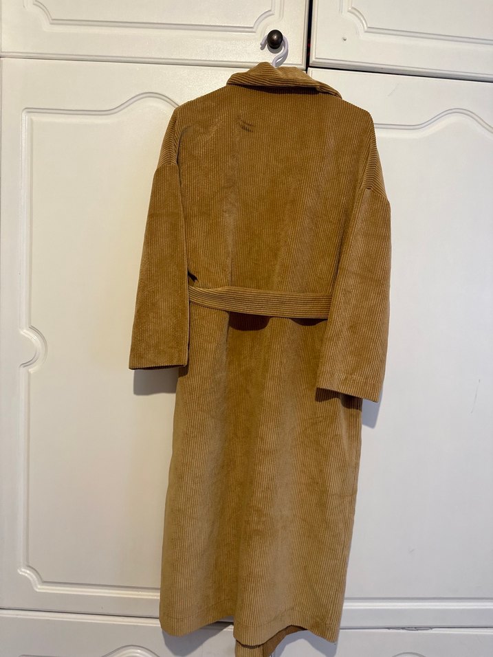 Kahverengi Süet Kemerli Uzun Kadın Kaban - Görsel 3