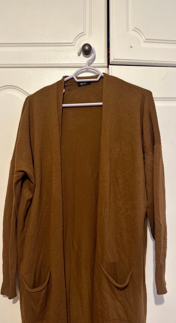 Kadın Kahverengi Uzun Triko Hırka - Görsel 2