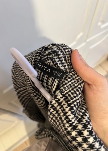 Kadın Gri Ekose Kemerli Uzun Kaban - Görsel 4