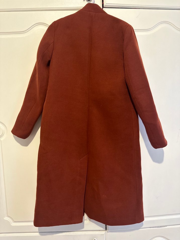 Tek Düğmeli Kiremit Rengi Kaban - Görsel 3