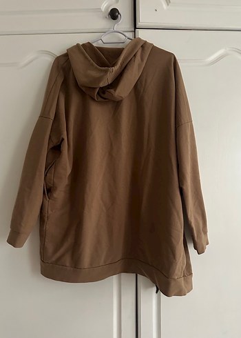 Bej Kadın Süet Kapüşonlu Midi Ceket - Görsel 3