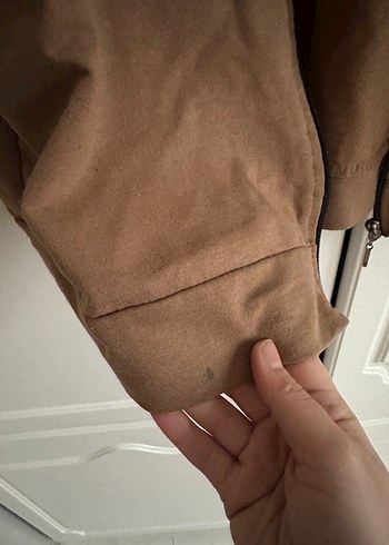 Bej Kadın Süet Kapüşonlu Midi Ceket - Görsel 2