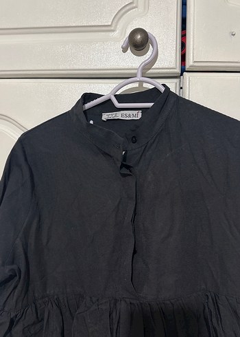 Kadın Siyah Uzun Kollu Fırfırlı Keten Bluz - Görsel 2