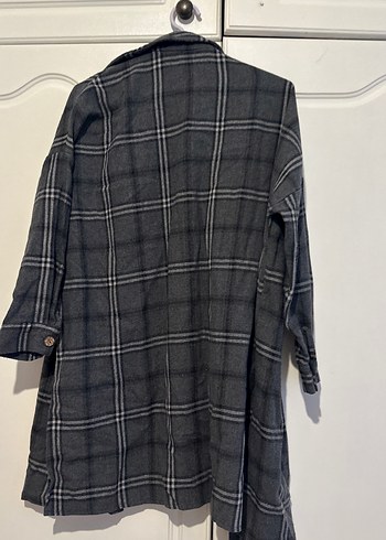 Gri Ekose Düğmeli Kadın Gömlek - Görsel 2