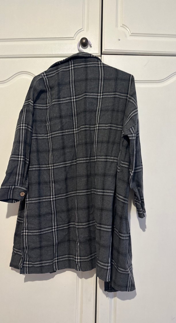 Gri Ekose Düğmeli Kadın Gömlek - Görsel 2