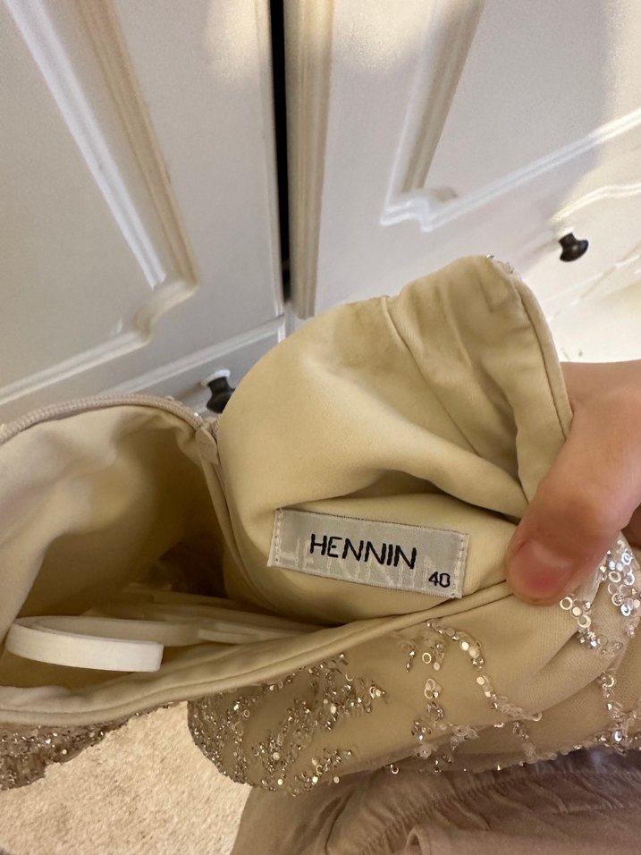 Bej Yılan Desenli Uzun Kollu Uzun Abiye Elbise - Görsel 3