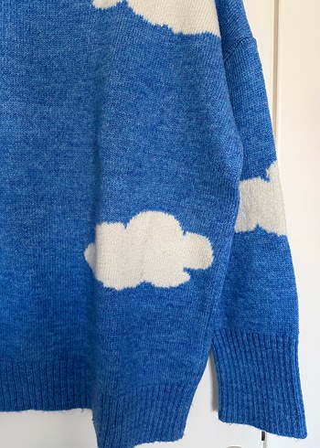 Mavi Bulut Desenli Örgü Kadın Kazak - Görsel 3