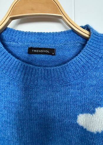 Mavi Bulut Desenli Örgü Kadın Kazak - Görsel 2