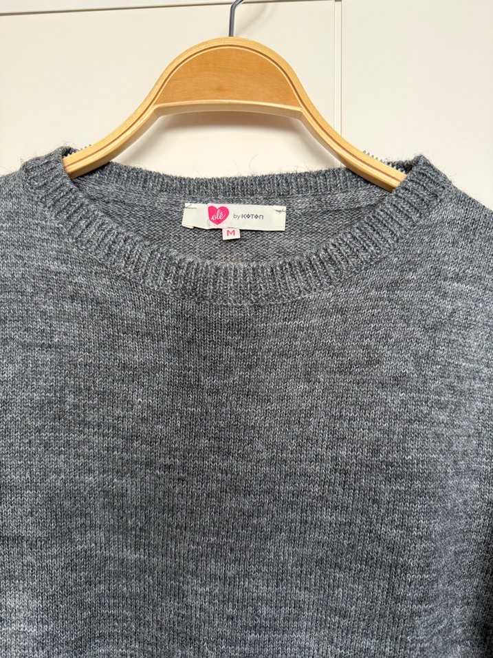 Gri Köpekli Kadın Triko Kazak - Görsel 2