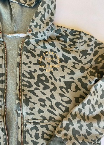 13-14 Yaş Beden Kapüşonlu Leopar Desenli Kız Sweatshirt