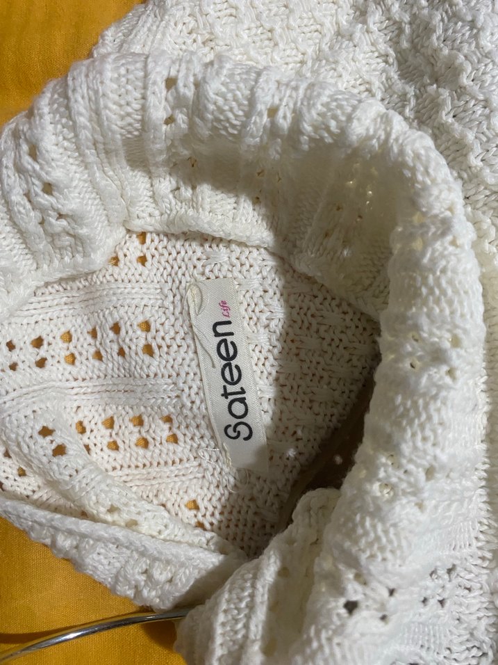 Beyaz Bohem Örgü Kadın Kazak - Görsel 3