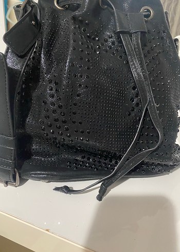 Siyah Desenli Taşlı  Deri Büzgülü  Kadın Çanta - Görsel 3