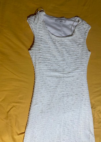 Ekru U Yaka Kolsuz Mini  Elbise - Görsel 3