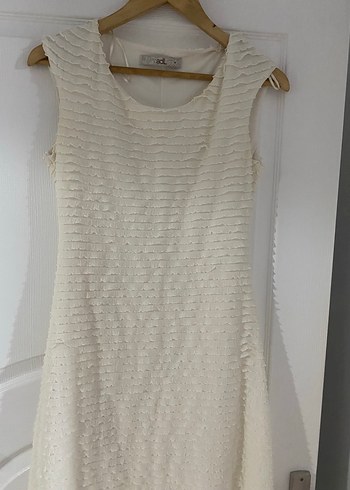 Ekru U Yaka Kolsuz Mini  Elbise - Görsel 7