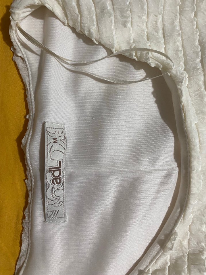 Ekru U Yaka Kolsuz Mini  Elbise - Görsel 4