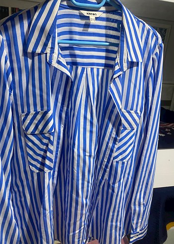 Mavi Çizgili Pamuklu Uzun Kollu Gömlek - Görsel 4