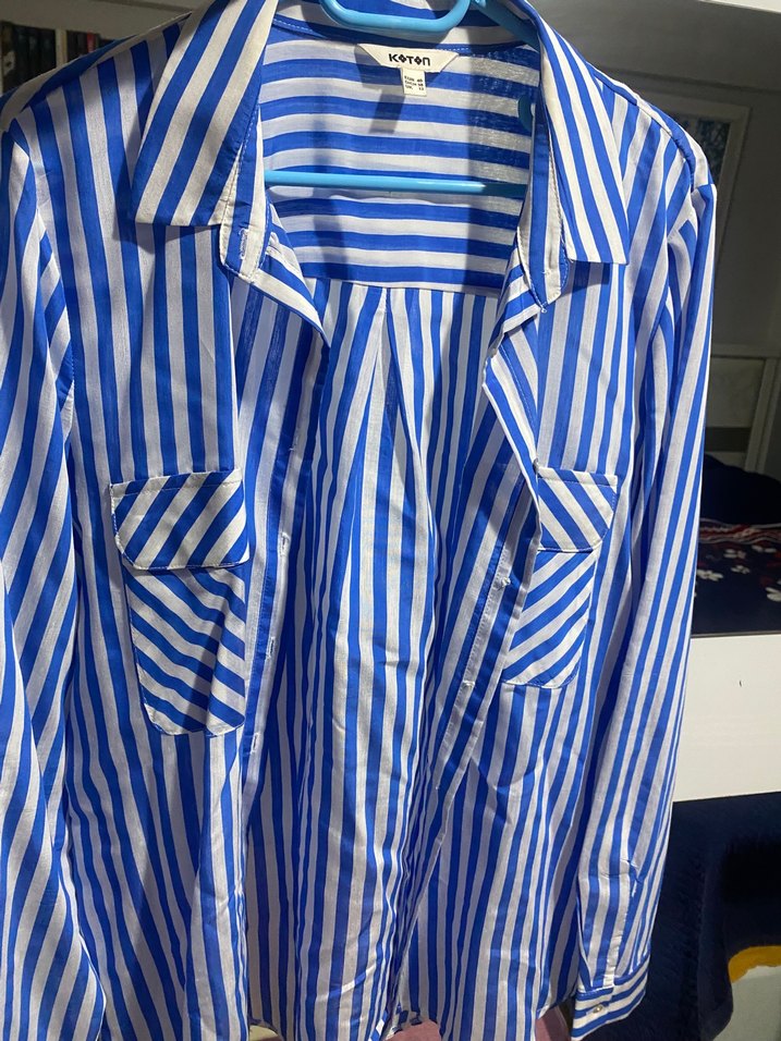 Mavi Çizgili Pamuklu Uzun Kollu Gömlek - Görsel 4