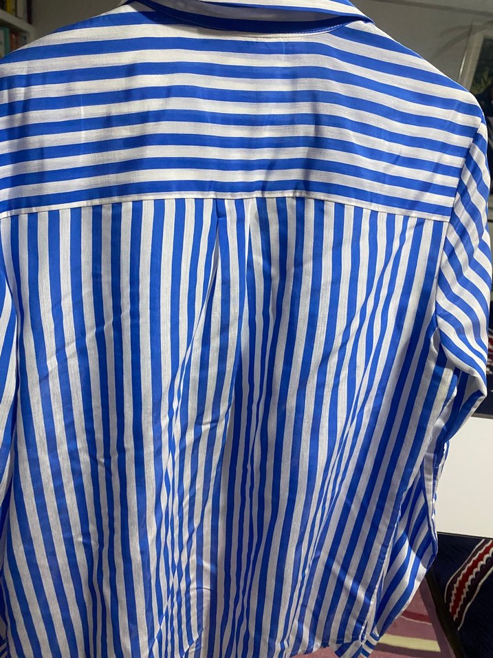 Mavi Çizgili Pamuklu Uzun Kollu Gömlek - Görsel 3