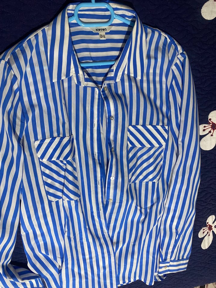 Mavi Çizgili Pamuklu Uzun Kollu Gömlek - Görsel 2