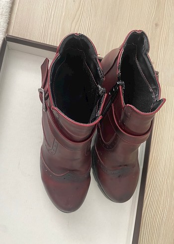 Bordo Deri Kadın Kısa Topuk Bot - Görsel 4