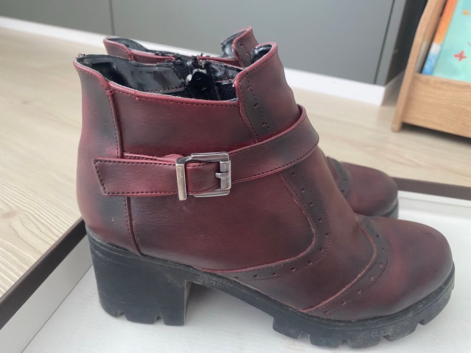 Bordo Deri Kadın Kısa Topuk Bot - Görsel 2