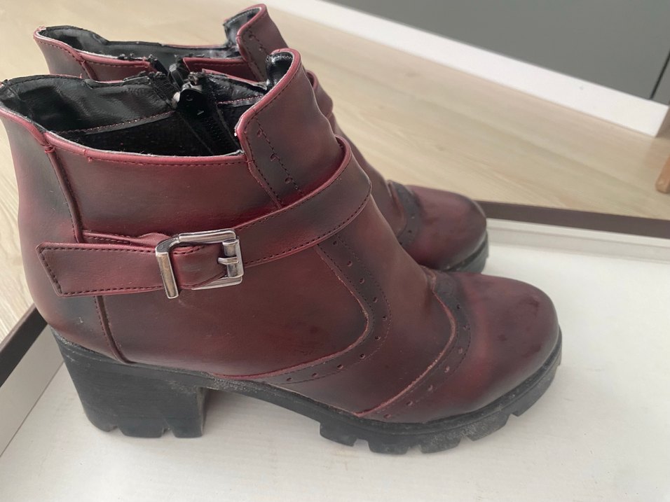 Bordo Deri Kadın Kısa Topuk Bot - Görsel 5