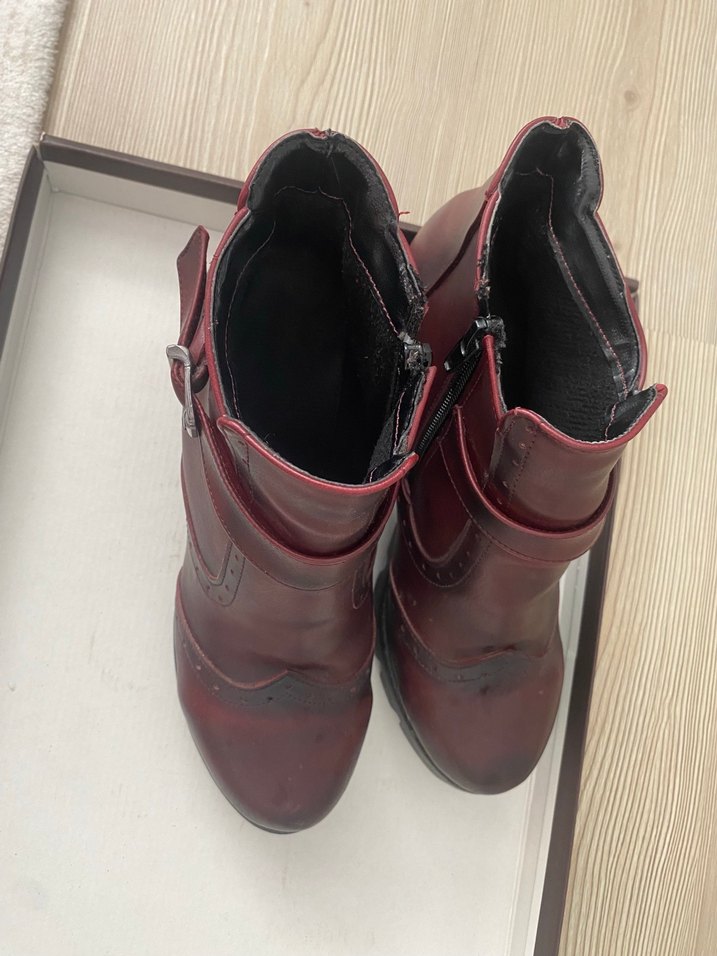 Bordo Deri Kadın Kısa Topuk Bot - Görsel 4