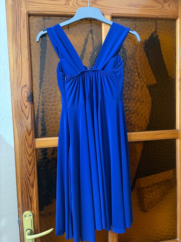 Mavi Piliseli Midi Abiye Elbise - Görsel 2