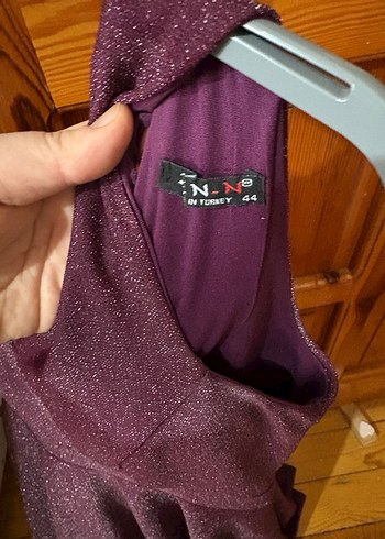 Parlak Mor V Yakalı Midi Abiye Elbise - Görsel 3