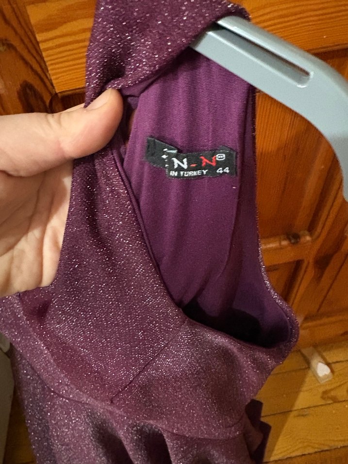 Parlak Mor V Yakalı Midi Abiye Elbise - Görsel 3