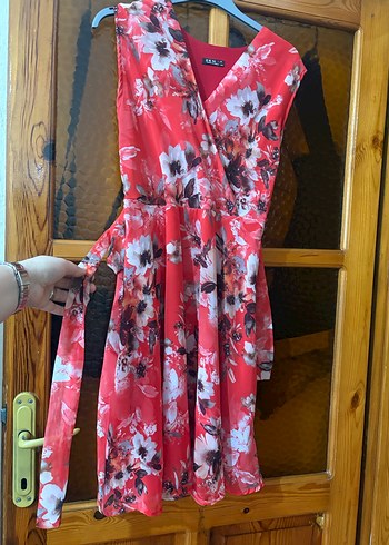 Kırmızı V Yaka Bohem Midi Elbise - Görsel 3