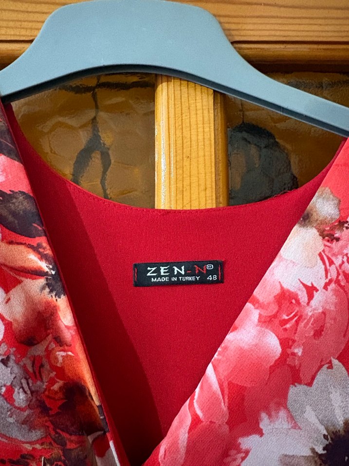 Kırmızı V Yaka Bohem Midi Elbise - Görsel 2