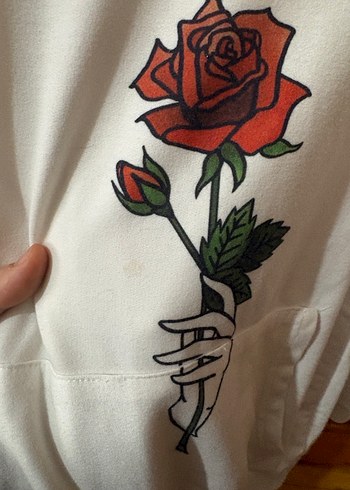 Düğmeli Beyaz Baskılı Kadın Sweatshirt - Görsel 3