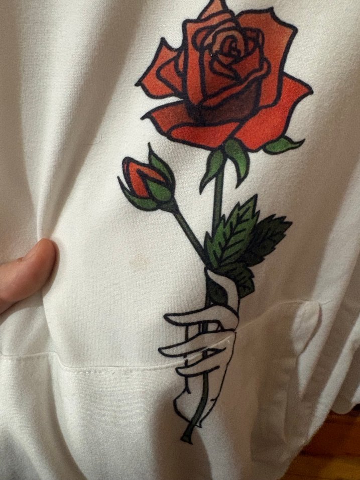 Düğmeli Beyaz Baskılı Kadın Sweatshirt - Görsel 3