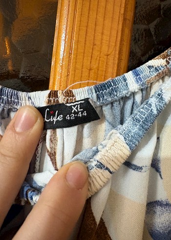 Mavi Yaprak Desenli Uzun Salaş Elbise - Görsel 2