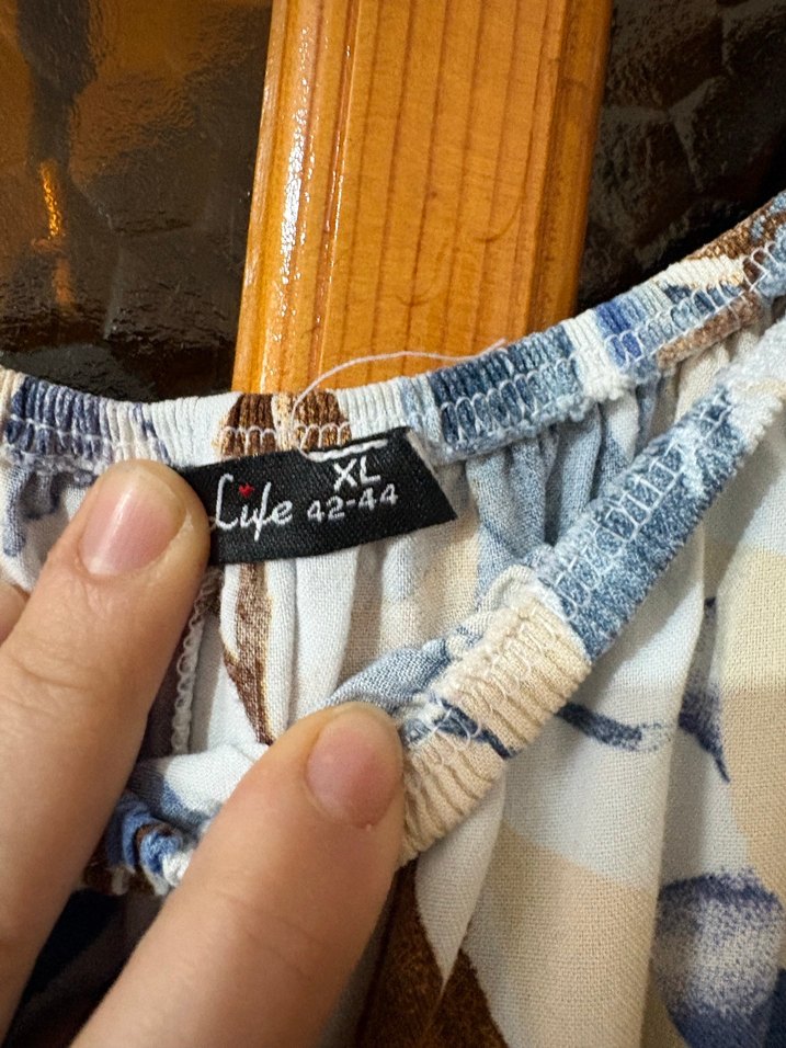 Mavi Yaprak Desenli Uzun Salaş Elbise - Görsel 2