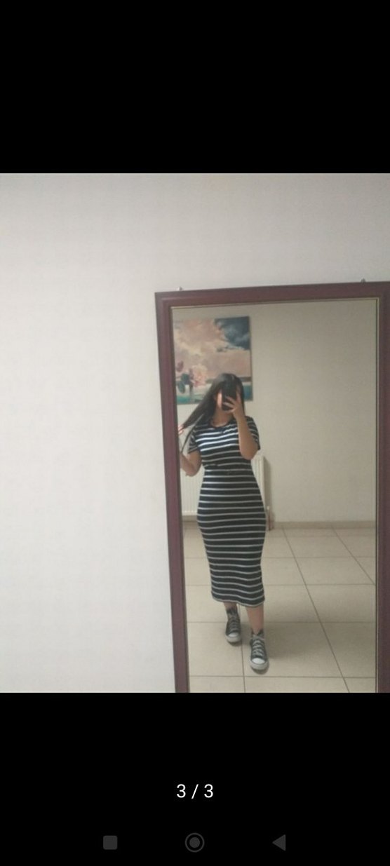 Mavi Çizgili Pamuklu Midi Elbise - Görsel 2