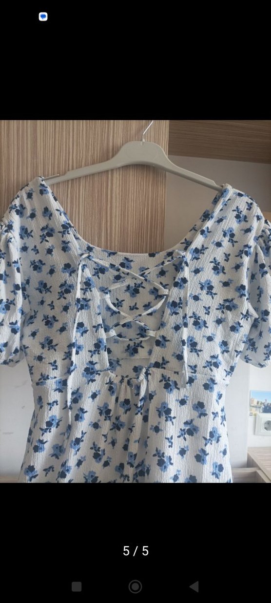 Mavi Çiçek Desenli Midi Elbise - Görsel 5