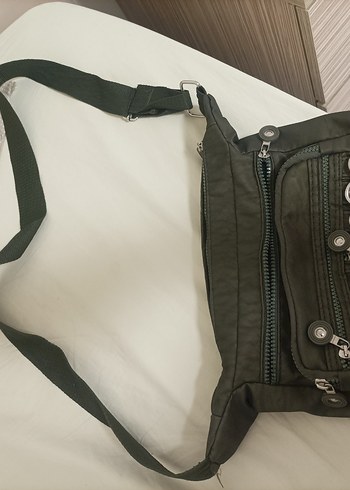 Fermuarlı Yeşil Deri Biker Kadın Çapraz Çanta - Görsel 3