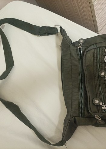 Fermuarlı Yeşil Deri Biker Kadın Çapraz Çanta - Görsel 2