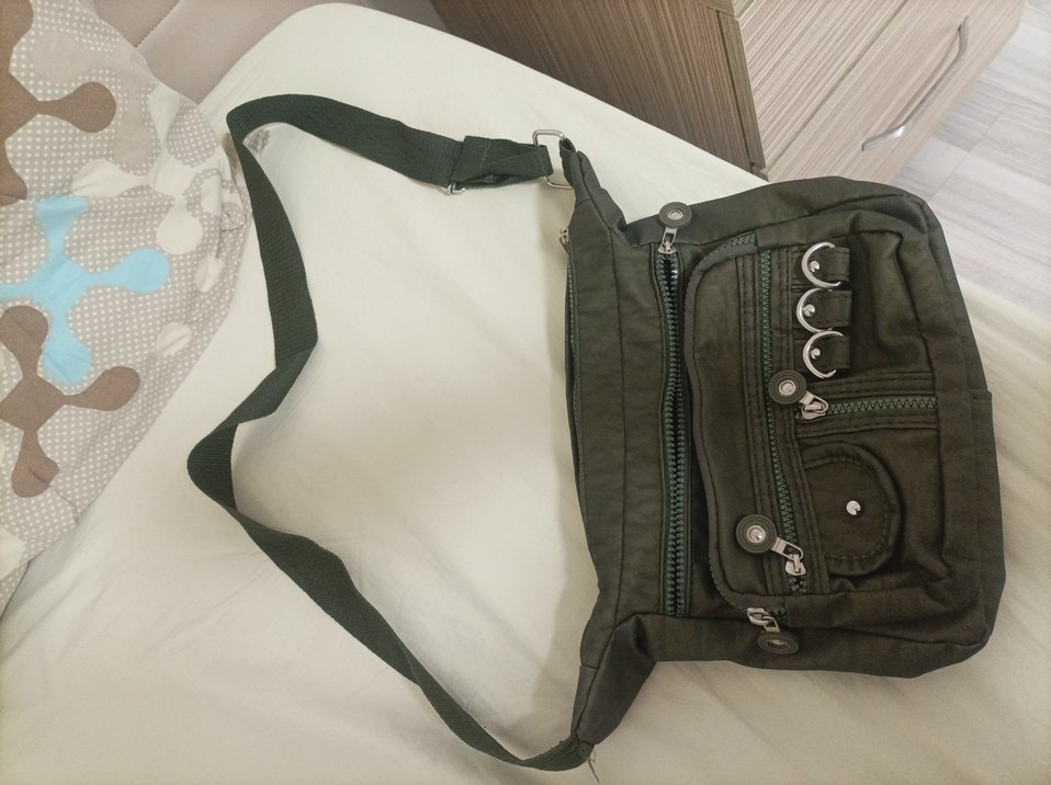 Fermuarlı Yeşil Deri Biker Kadın Çapraz Çanta - Görsel 2